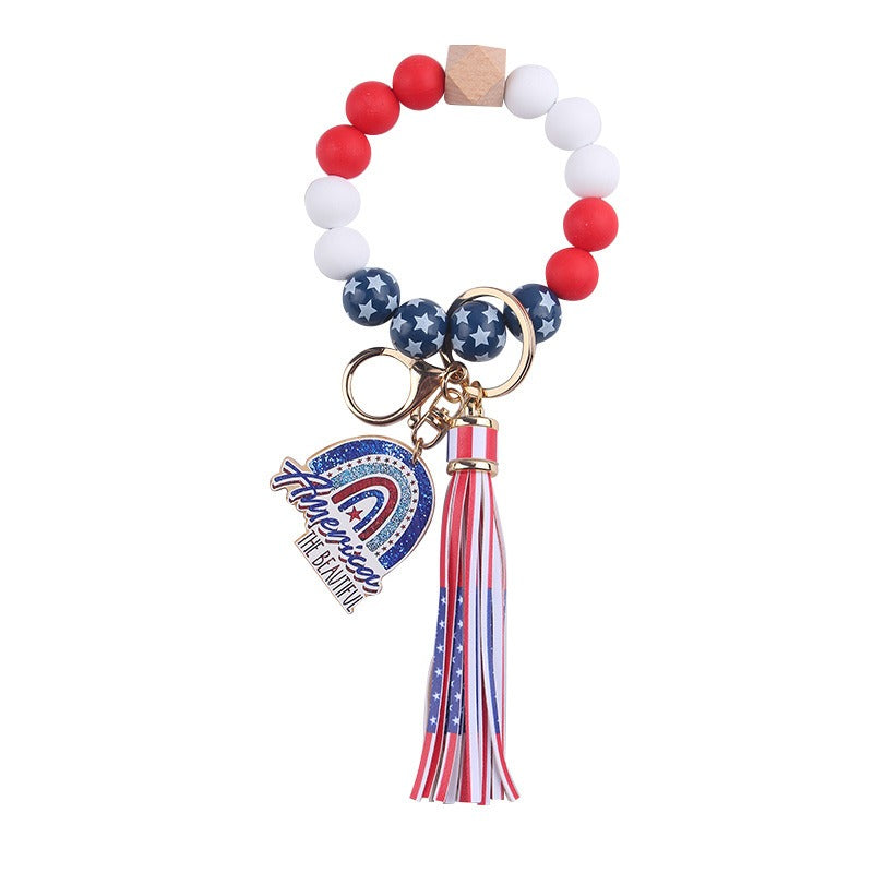 Wholesale American Independence Day Silicone Beaded Wrist Keychain